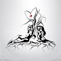 Silhouette of Adam and Eve sitting near a tree. vector illustration