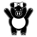 Silhouette adorable female pig animal with hands up
