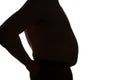 Silhouette of an adult man on a white isolated background with the big fat belly overweight