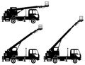 Silhouette of aerial platform truck with different boom position. Heavy construction machine. Building machinery Royalty Free Stock Photo