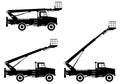 Silhouette of aerial platform truck with different boom position. Heavy construction machine. Building machinery. Special equipmen Royalty Free Stock Photo