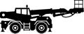 Silhouette of Aerial Work Platform Bucket Truck Icon in Flat Style. Vector Illustration