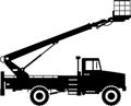 Silhouette of Aerial Work Platform Bucket Truck Icon in Flat Style. Vector Illustration