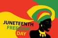 Juneteenth Freedom Day. Silhouette of African American woman with headdress. Royalty Free Stock Photo