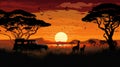 Silhouette of African safari scene with animals and vehicle Royalty Free Stock Photo