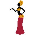 Silhouette of an afro - american beautiful woman in colorful clothes, drawn by squares by pixels. Black girl in a dance movement