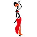 Silhouette of an afro - american beautiful woman in colorful clothes, drawn by squares by pixels. Black girl in a dance movement