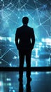 Silhouette of an agent managing logistics growth with advanced neural data systems.