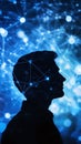 Silhouette of an agent managing logistics growth with advanced neural data systems.