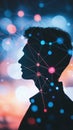 Silhouette of an agent managing logistics growth with advanced neural data systems.