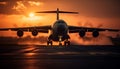 Silhouette of airplane taking off at dusk generated by AI Royalty Free Stock Photo