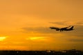 Airplane Takeoff in the evening Royalty Free Stock Photo