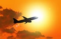 Silhouette of an airplane taking off Royalty Free Stock Photo