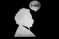 A silhouette of Albert Einstein, with a thought bubble displaying his famous mass-energy equivalence equation E mc2 Royalty Free Stock Photo
