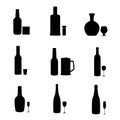 Silhouette alcohol bottles with glasses. Royalty Free Stock Photo