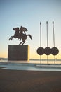 Silhouette of Alexander the Great Statue at sunset. Thessaloniki