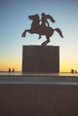 Silhouette of Alexander the Great Statue at sunset. Thessaloniki