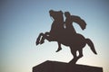 Silhouette of Alexander the Great Statue at sunset. Thessaloniki