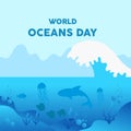 Silhouette of algae, reefs, fishes live in the sea and iceberg . World Ocean Day. Royalty Free Stock Photo