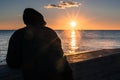 Silhouette of alone man at sunset Royalty Free Stock Photo