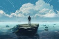 Silhouette of alone person looking at heaven. Generative AI