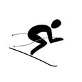 Silhouette alpine downhill skier giant slalom descending down slope isolated. Royalty Free Stock Photo