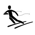 Silhouette alpine downhill skier giant slalom descending down slope isolated.