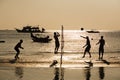 Silhouette of beach Volleyball player in sunset Royalty Free Stock Photo