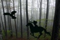 Silhouette of an amazon warrior woman riding a horse with bow an Royalty Free Stock Photo