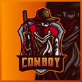 Silhouette American Cowboy Western Bandit Shooter mascot esport logo design illustrations vector template, Samurai logo for team Royalty Free Stock Photo