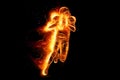 Silhouette of American football player, player in action on fire. Isolated on black background. Concept for sports, speed, bets,