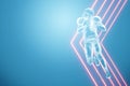 Silhouette of an American football player on fire on a blue background. Concept for sports, speed, bets, American game. 3D