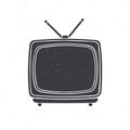 Silhouette of analogue retro TV with antenna and plastic body. Vector illustration. Television box for news and show translation. Royalty Free Stock Photo