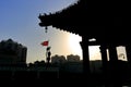 Silhouette of ancient pavilion on xian city wall