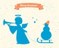 Silhouette of an angel. Angel with snowman