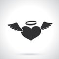 Silhouette of angel heart with wings
