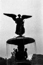 Silhouette of Angel of water statue in Central Park.