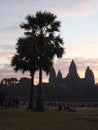 Silhouette of Angkor Wat - famous Cambodian landmark - on sunrise. Royalty Free Stock Photo