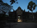 Silhouette of Angkor Wat - famous Cambodian landmark - on sunrise. Royalty Free Stock Photo