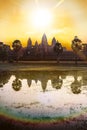 Silhouette of Angkor Wat at sunrise, the best time in the morning at Siem Reap, Cambodia Royalty Free Stock Photo