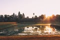 Silhouette of Angkor Wat at sunrise, the best time in the morning at Siem Reap, Cambodia Royalty Free Stock Photo