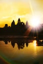 Silhouette of Angkor Wat at sunrise, the best time in the morning at Siem Reap, Cambodia Royalty Free Stock Photo