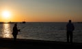 Silhouette anglers fishing at Malmo horbor Royalty Free Stock Photo