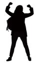 Silhouette of an Angry Female Protester with Backpack and Fists in the air