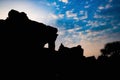 Silhouette ankor wat in the dark with beautiful sunrise sky