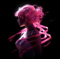 Silhouette of an anonymous and resilient woman, a cancer survivor, with the cancer symbol of a pink ribbon. Generative AI