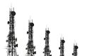 Silhouette of the Antenna of cellular cell phone and communication system tower arranged as a bar chart on white Royalty Free Stock Photo
