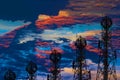 Silhouette of the Antenna of cellular cell phone and communication system tower arranged as a bar chart on cloud and blue sky Royalty Free Stock Photo