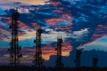 Silhouette of the Antenna of cellular cell phone and communication system tower arranged as a bar chart on cloud and blue sky Royalty Free Stock Photo