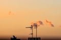 Silhouette of antennas on the roof during the sunset Royalty Free Stock Photo